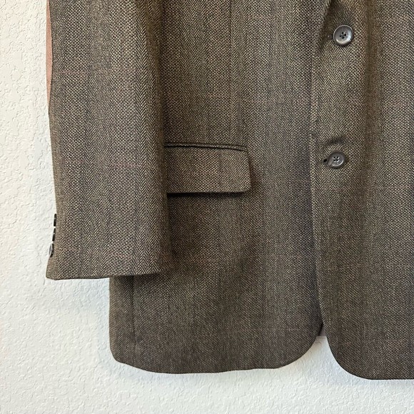OSCAR DE LA RENTA Mens Brown Chevron Lambswool Sport Coat Elbow Patch - Picture 3 of 12
